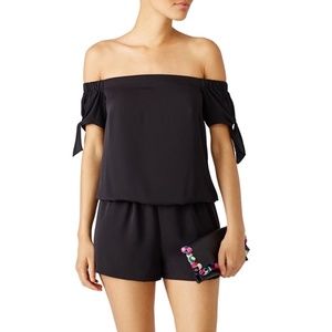 Amanda Uprichard Black Desiree Off Shoulder Romper